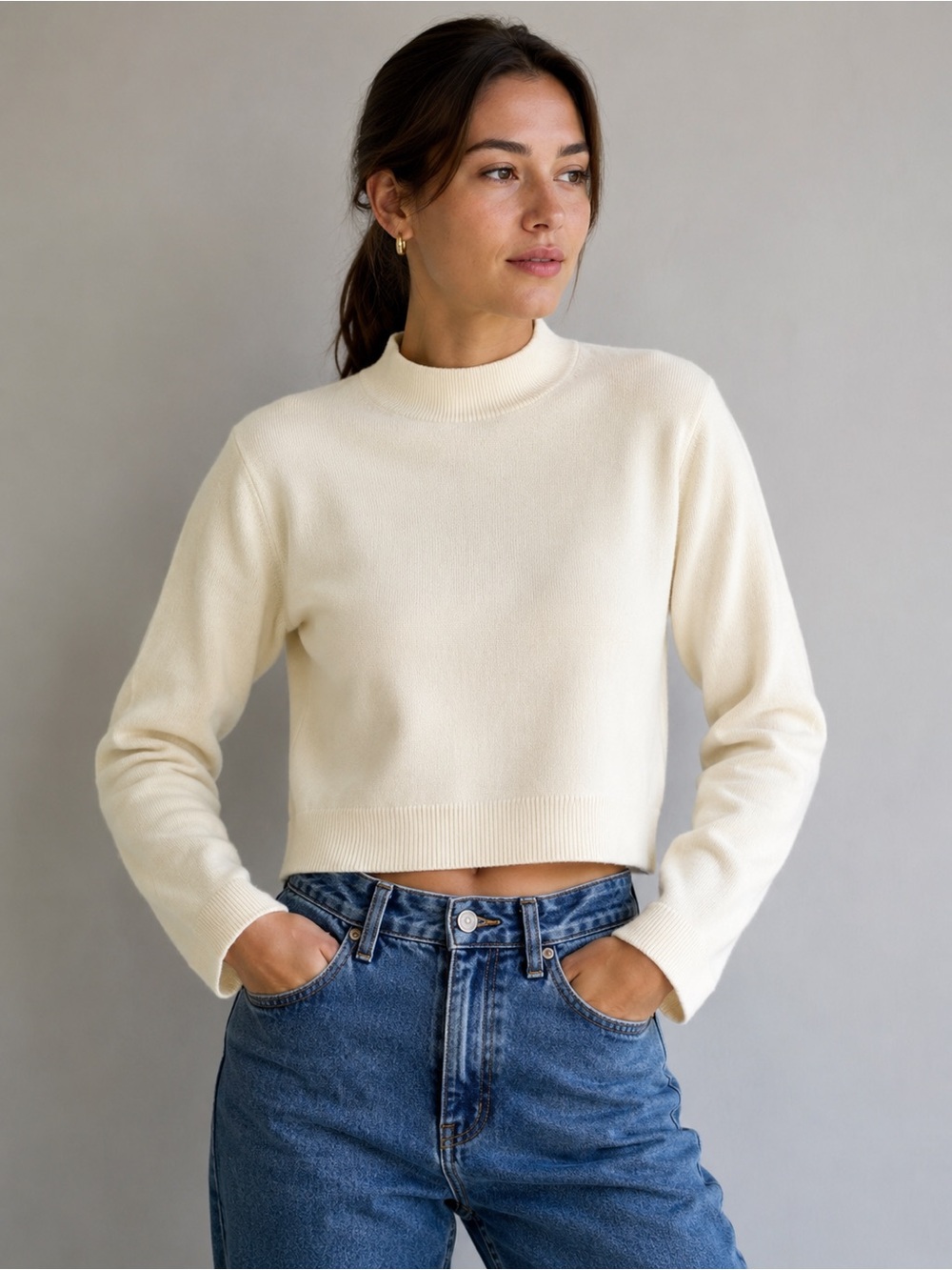 Banana Republic Ivory Merino Wool Mock Neck Sweater